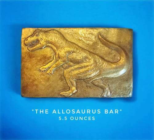 Handcrafted Allosaurus Dinosaur chocolate bar made in Bozeman, Montana
