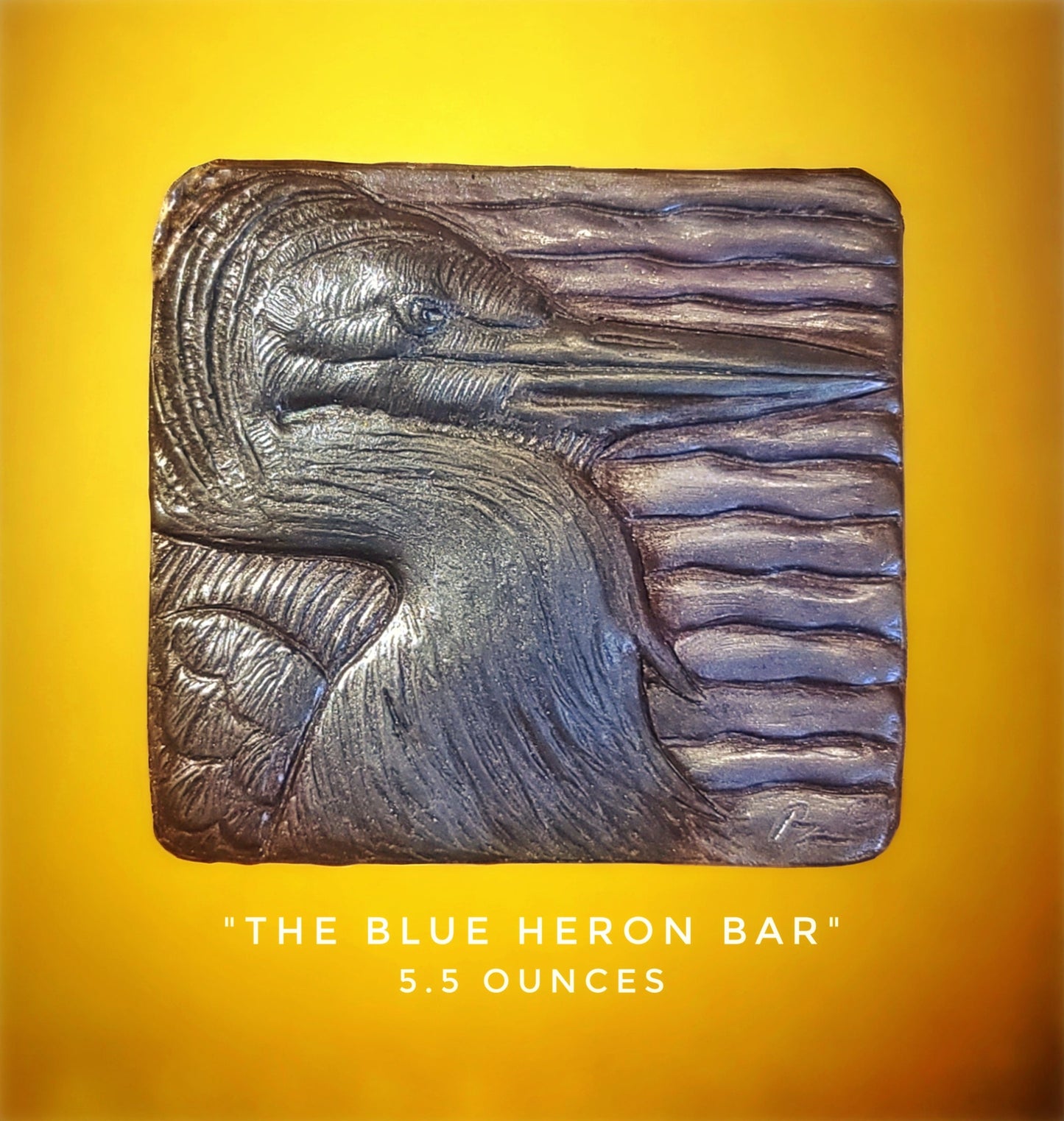 Handcrafted Blue Heron bird chocolate bar made in Bozeman, Montana
