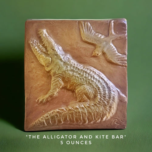 Decorative chocolate bar with an alligator and kite design, made locally in Bozeman, Montana